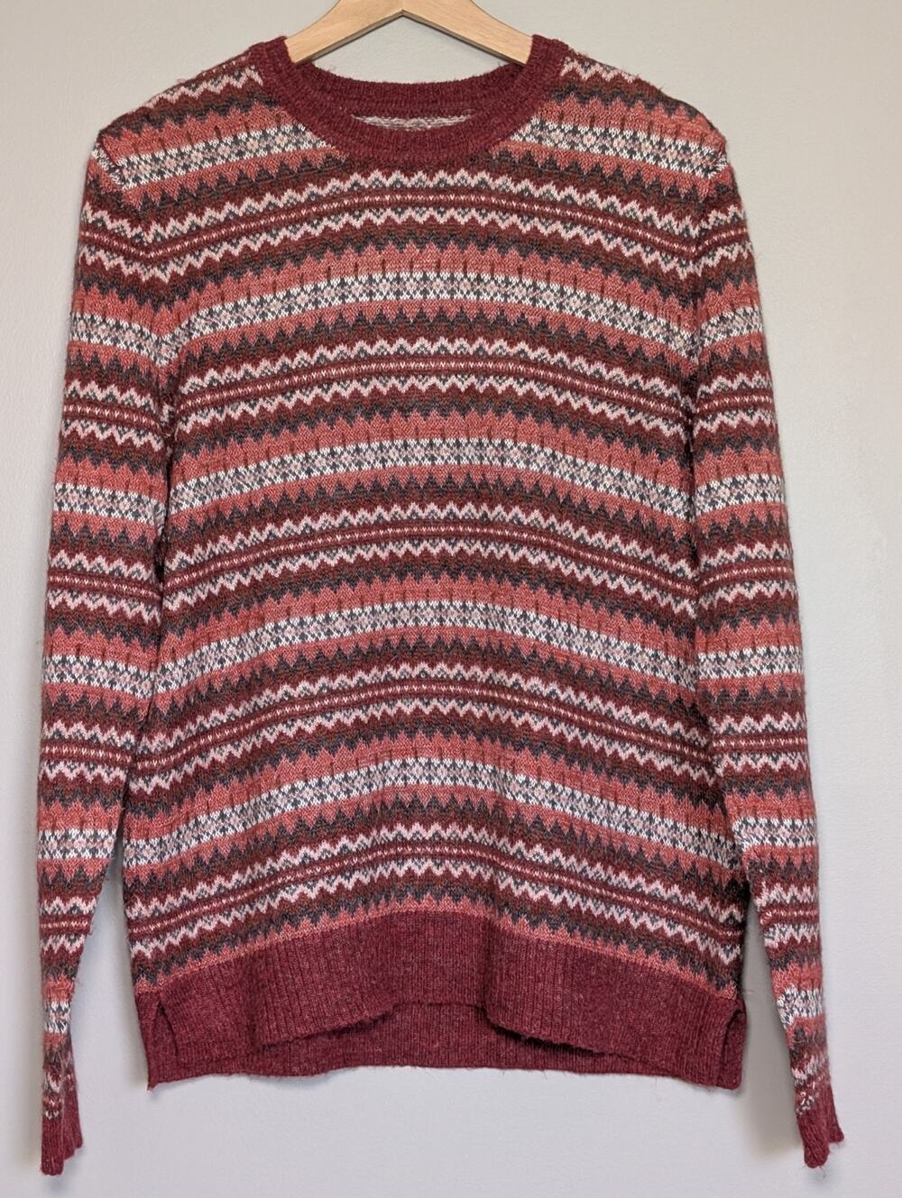 LOFT Fair Isle Sweater Womens Large L Burgundy Red Knit Pullover Long Sleeve...